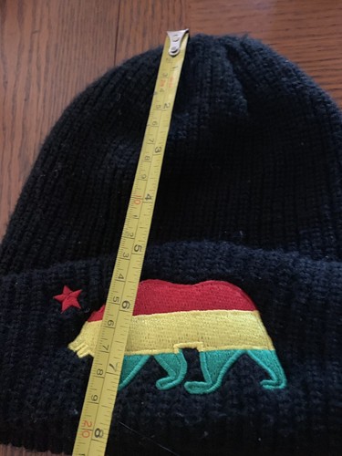 WHANG~ California Republic~ BLACK RASTA BEANIE HAT Cuff~ CALI BEAR Knit Ski Cap - Picture 5 of 6