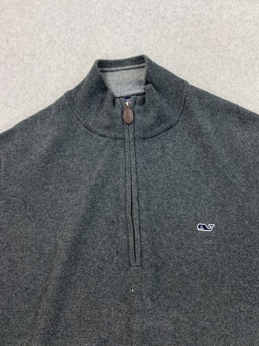 Vineyard Vines Cotton Cashmere 1/4 Zip Pullover Sweater (Men's Medium) Gray - Picture 4 of 12