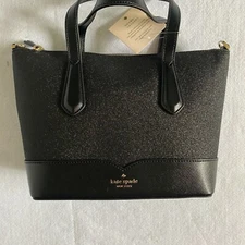 Kate Spade Womens Black Leather Zipper Lola Glitter Classic Tote Bag One Size