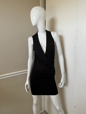 S.OLIVER NEW! Black Sleeveless Viscose V-Neck Stretch Knit Mini Dress Sz US 2