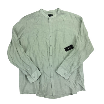 Alfani Mens Crinkle  Rayon Long Sleeve Shirt with button, Mint sugar, XXL