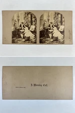 Femmes étudiant des illustrations, Vintage albumen print, ca.1860, Stéréo Tirage