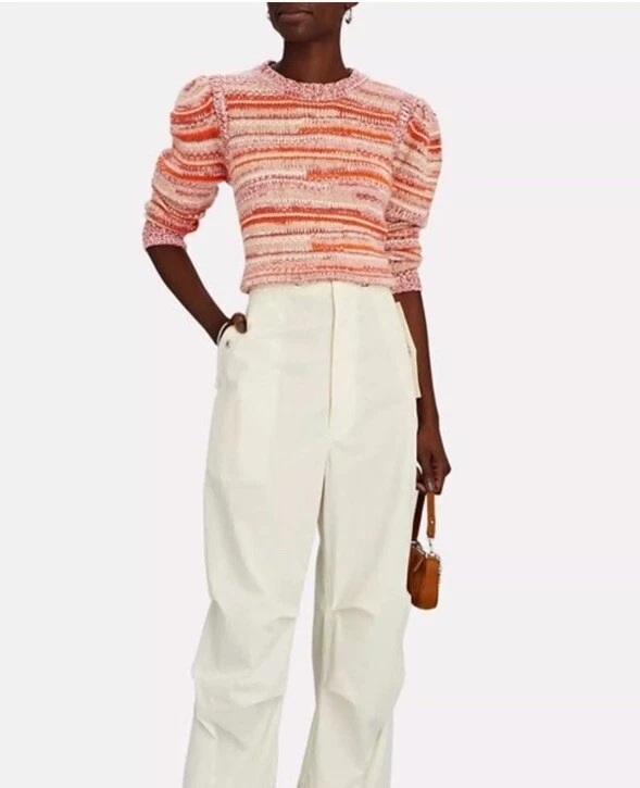 Suéter corto INTERMIX Fernie manga abullonada a rayas mezcla de lana talla S Foto 3 de 4