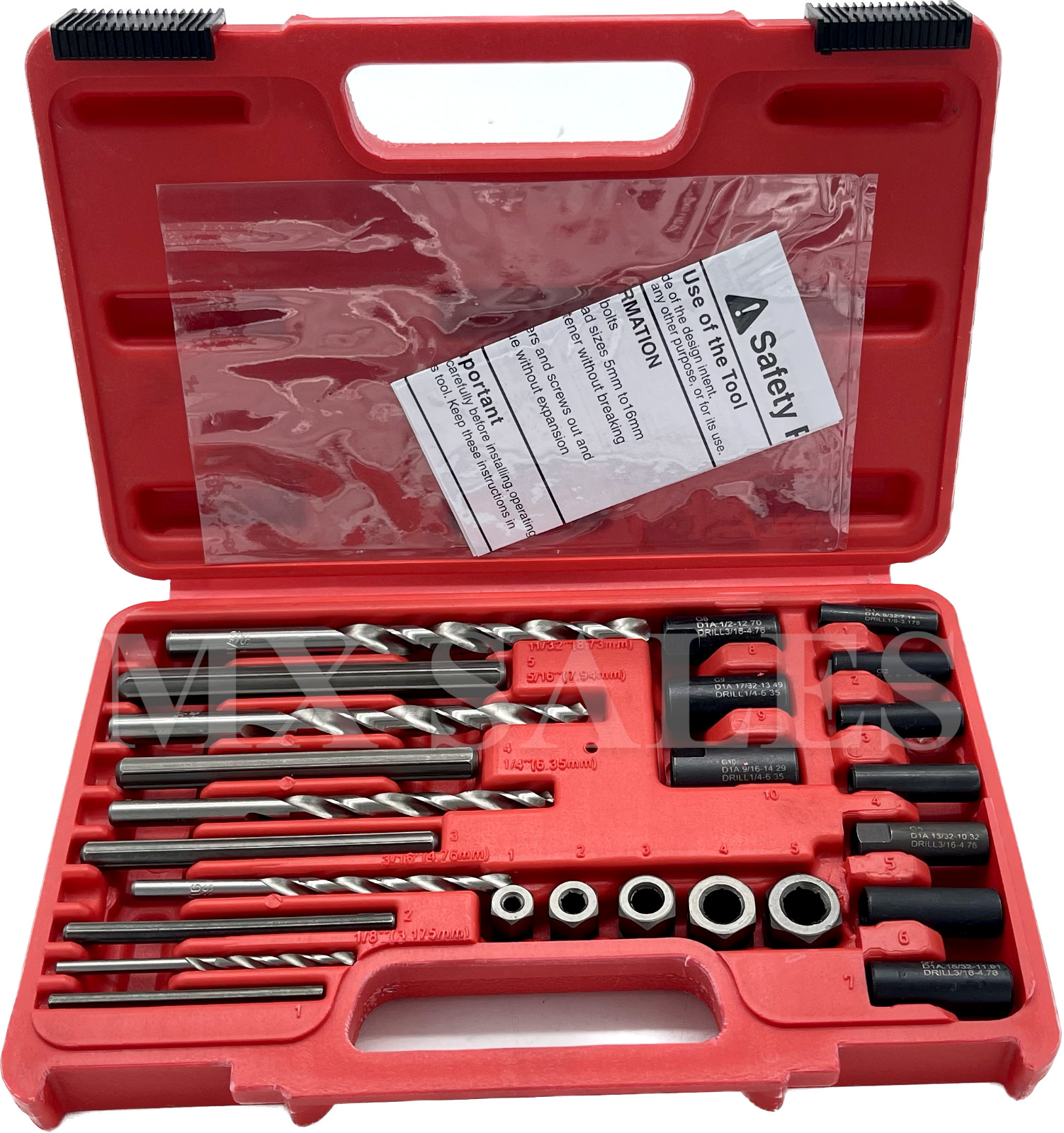 25Pc Screw Extractor Set Drill Guide Extract Stripped Broken Bolt Fastener Case