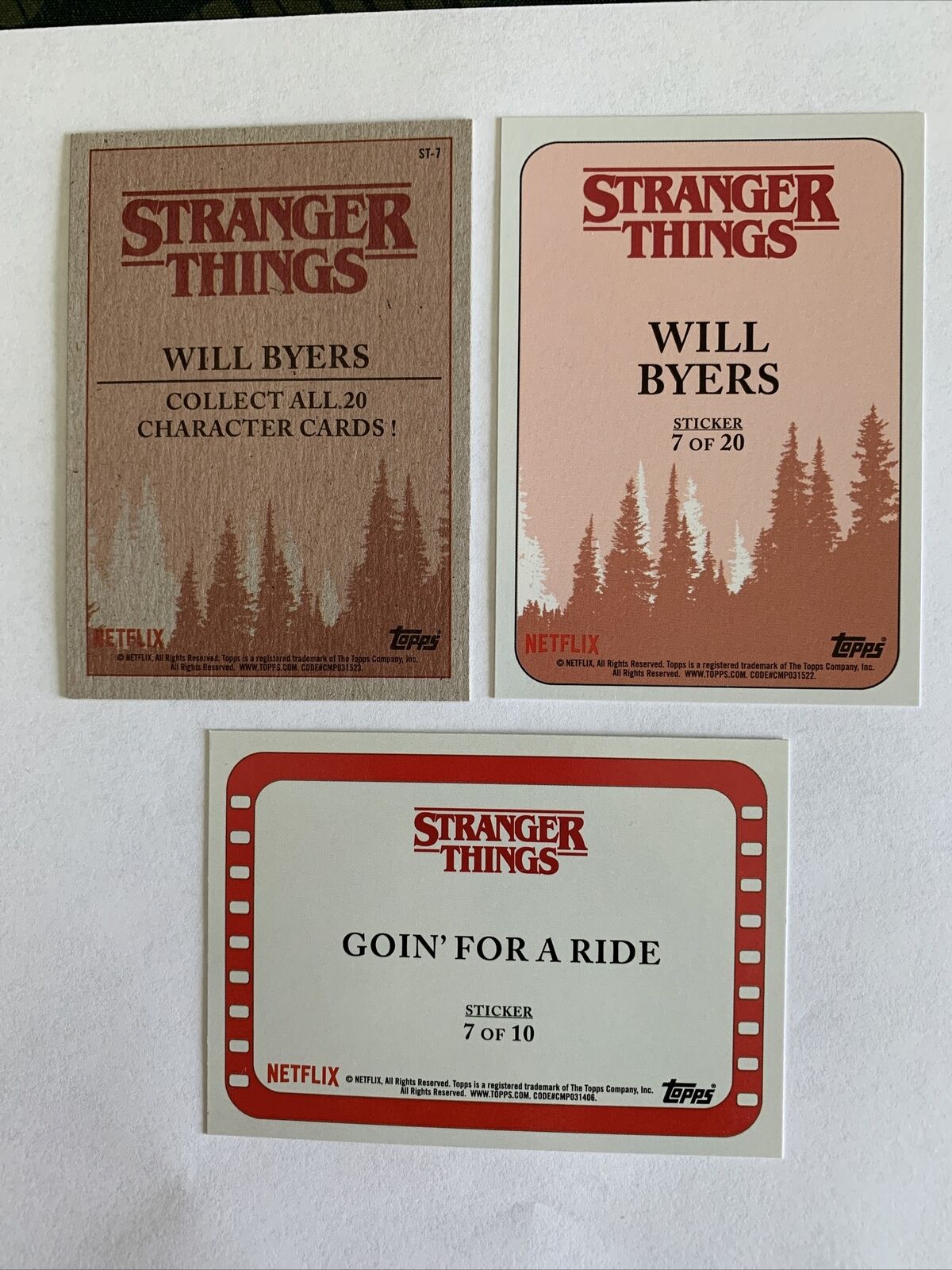 STRANGER THINGS Character Card & Stickers WILL BYERS ST-7, 7 of 20 & 7 of 10