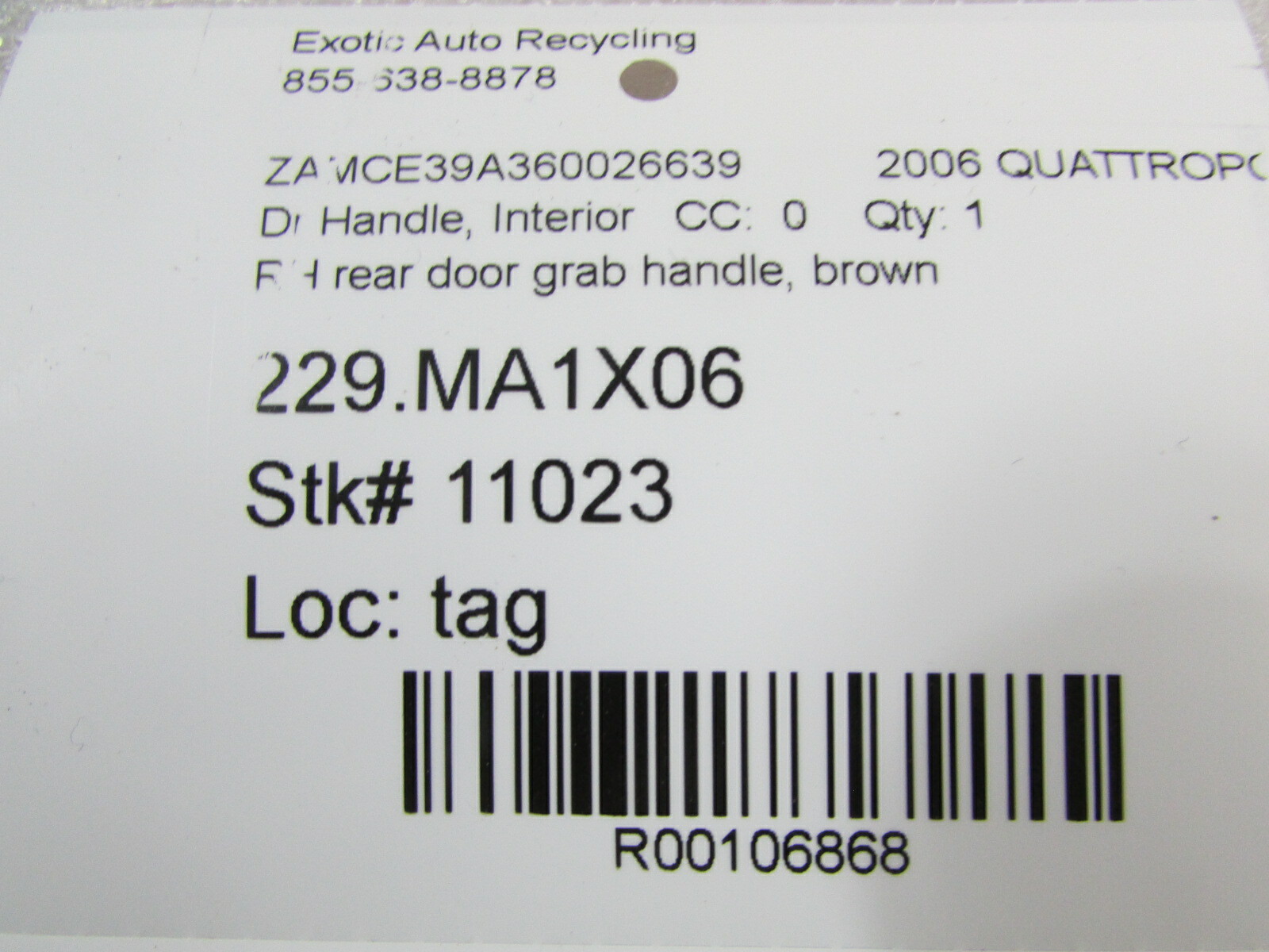 Maserati Quattroporte, RH Right Rear Door Grab Handle, Cuoio, Used