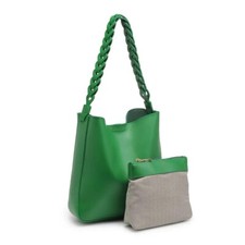Women's Leather Chain Handle Vegan Leather Tote - Kelly Green