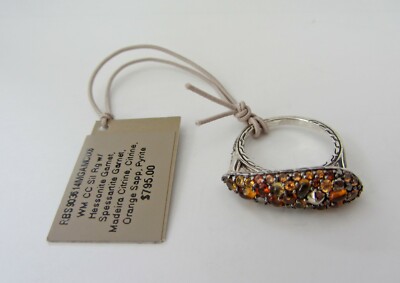 John Hardy Ring Mixed Garnet & Citrine Orange Sapp Pyrite Marcasite size 6 NEW