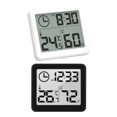 ThermometerHygrometer Meter LCD Screen Indoor Humidity Monitor LCD Time Clocks
