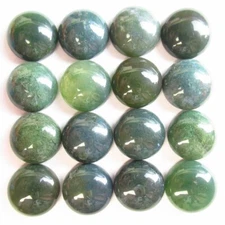 16Pcs 16x6mm Green Moss Agate Round Cab Cabochon T00545