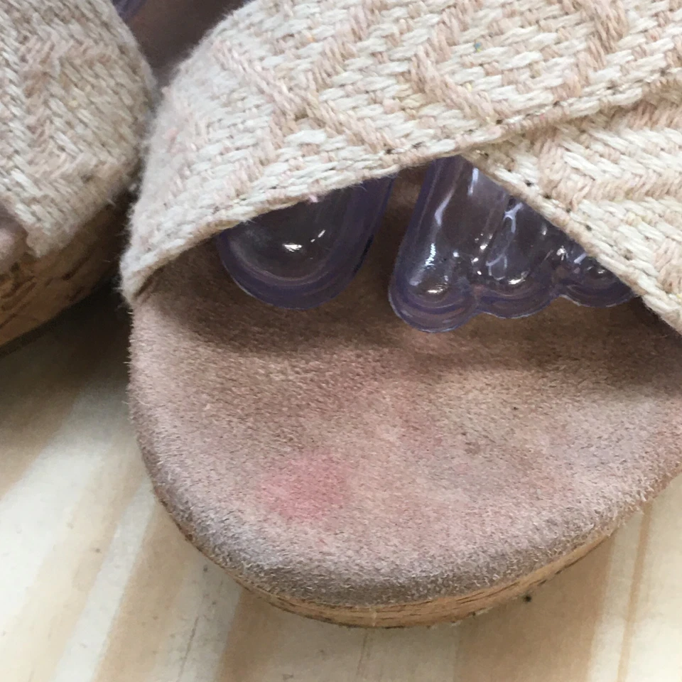 Sandalias Toms para mujer 8 Sienna tejidas al tobillo con tiras de corcho cuña de tela beige hebilla Foto 4 de 4