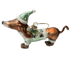 Creative Co-op Dog In Holiday Sweater and Hat Glass Ornament Bauble