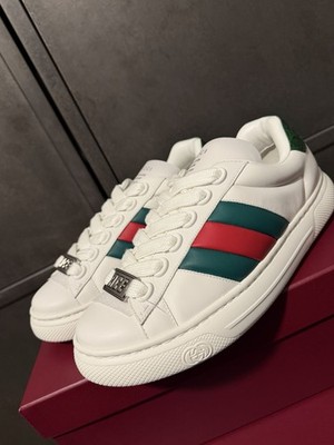 Gucci Herren Weiß GG Leder Grob ACE Turnschuhe Größe 8UK/9US