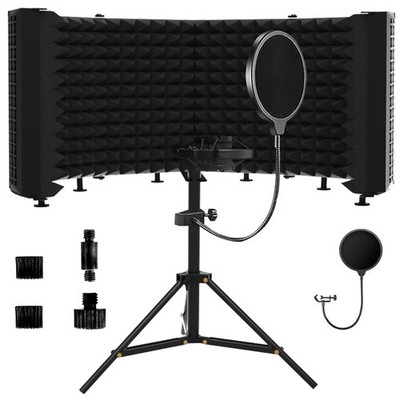 Microphone Isolation Shield   Foldable & Adjustable Soundproof Panel for R