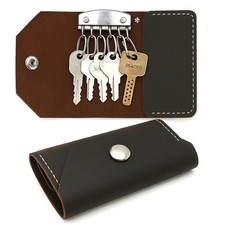 Genuine Leather Key Organizer Wallet   Compact Key Holder Case with 6 Hooks ...