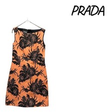 PRADA Dress Orange Floral Print Sleeveless Size M Excellent Condition