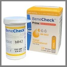 BENECHECK Prime Cholesterol Test Strips contains 1 Box @ 10 Strips ON SEAL