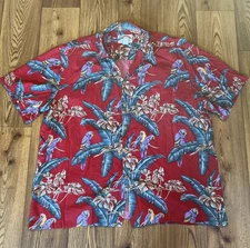 Vintage Paradise Found Shirt Mens 2XL Red Hawaiian Parrots Birds Magnum PI 90s