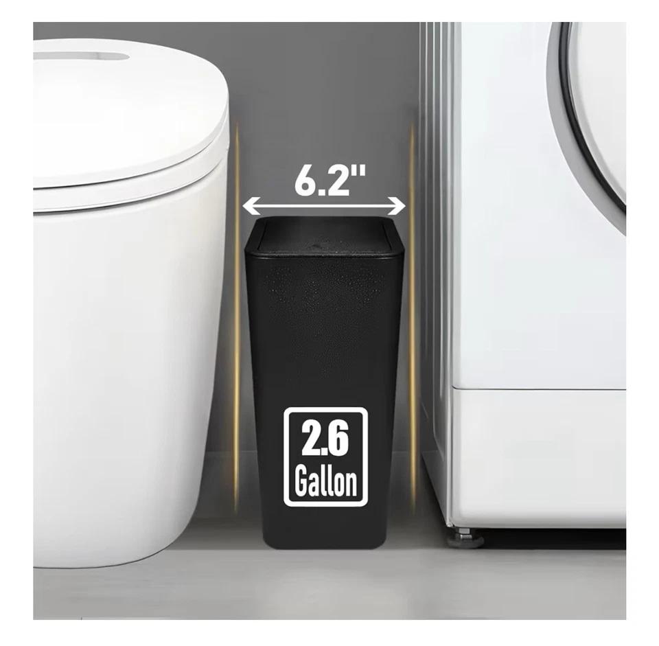 Bathroom Trash Can with Lid, 10 Liter/ 2.6 Gallon Slim Garbage Can, - Image 4 of 4