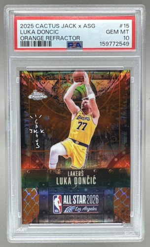 2025 Topps Chrome Cactus Jack X NBA All-Star Game Basketball Orange Refractor Luka Doncic #15 PSA 10
