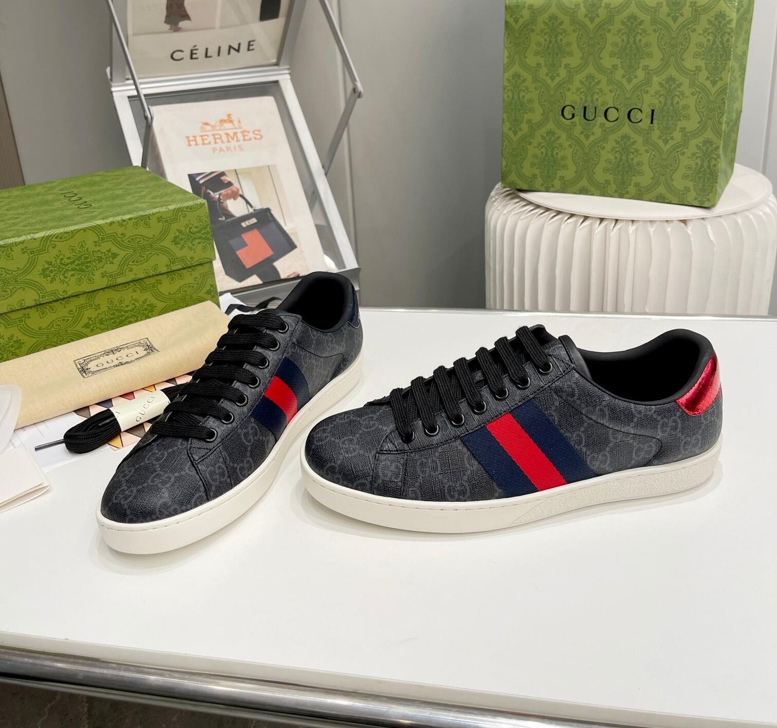 Gucci Ace Presbyopia black versatile fashionable Men sneakers size 11
