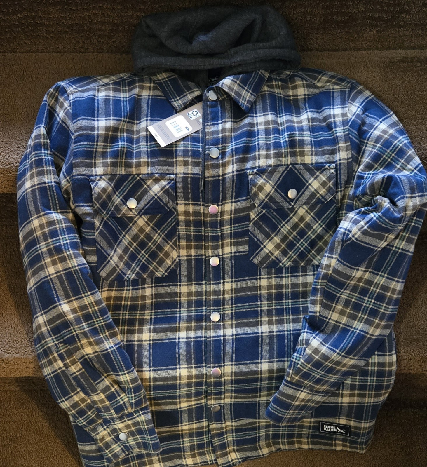 Eddie Bauer Mens Fleece Hooded Shacket with Pockets Size Small