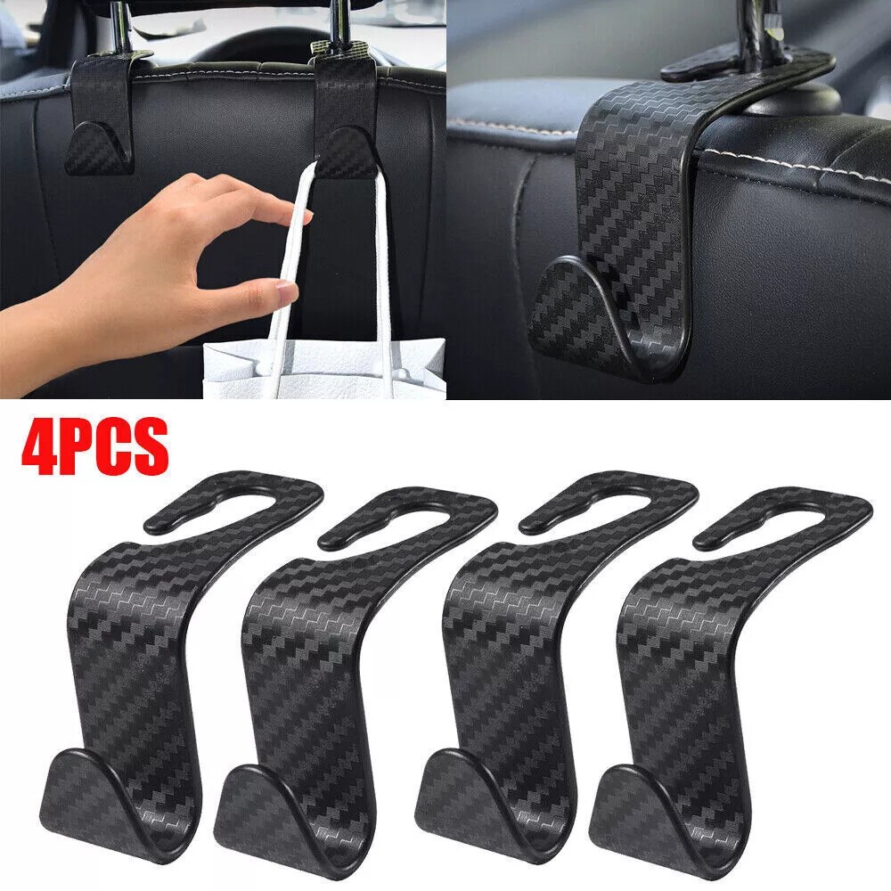 Black Carbon Fiber Car Back Seat Headrest Hooks Storage Hook Holder Accessories