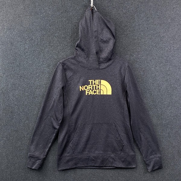 The North Face Fave Womens Pullover Hoodie Grey Orange Graphic Fleece Size M