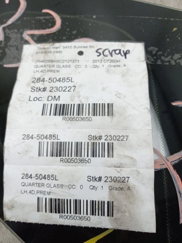 11 12 13 14 15 16 17 LEXUS CT200H PREMIUM DRIVER LEFT QUARTER GLASS - Image 3 of 4