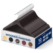 SereneLife 10-Pack Wooden Coat Hangers Brown