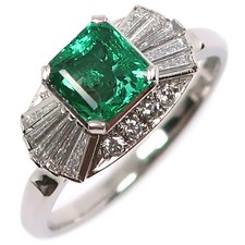 Ring Pt900Platinum/Emerald/diamond #5.6(US Size) 4.8g Women