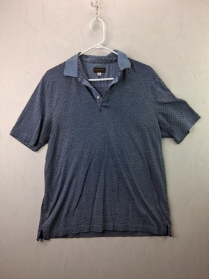 Thomas Dean & Co Performance Polo Shirt Mens Medium Blue Micro Foulard Tennis