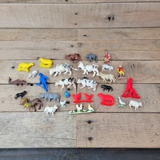 Vintage Farm Animal Toy Lot Cows Chickens Figures Hong Kong Plastic Mixed