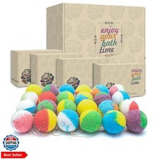 Organic Bath Bombs Gift Set, 24 Handmade Fizzies Rich in Essential Oil, Moist...