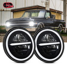 Fits 1967-1972 Chevy C10 Pair 7 Inch Led Headlight Round Dot Approved Hi Lo Lamp