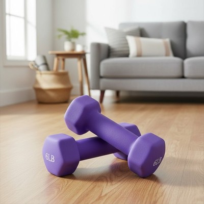Purple Neoprene Dumbbells 6lb-Pair Non-slip & Anti-roll