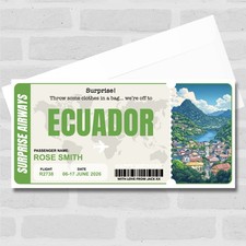 Ecuador Boarding Pass Personalised Gift Voucher Surprise Trip Holiday Ticket