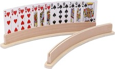 Wood Curved Playing Card Holder Racks Tray Set of 4 for Kids Seniors Adults -
