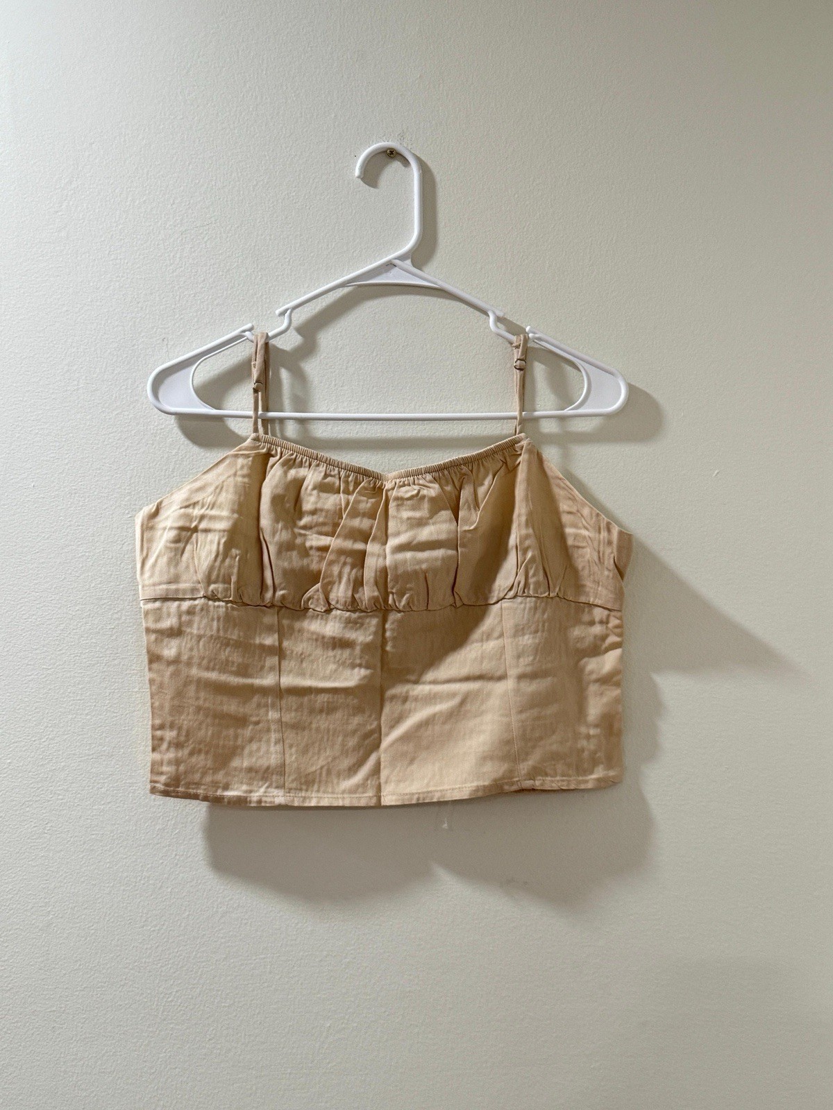 Sienna Sky Tan Ruched Crop Tank Top Size XL Smocked Neutral Cami