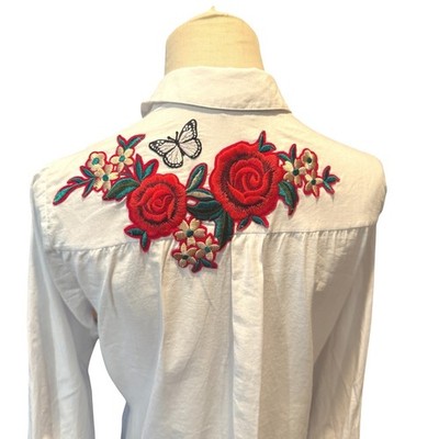 Atmosphere White Long Sleeve Tie Front Embroidered Rose Shirt Tunic White 8