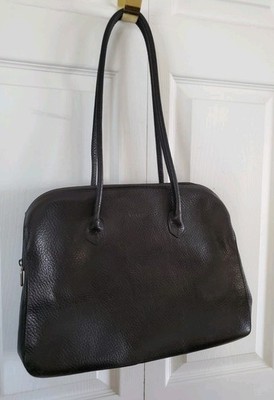 VINTAGE FURLA (ITALY) LARGE BLACK PEBBLED LEATHER STRUCTURED HANDBAG