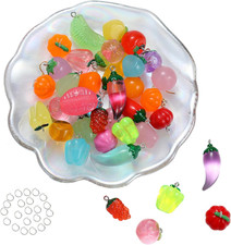 30Pcs Vegetable Fruit Charms, Mixed Strawberry Peach Grape Resin Charm Pendant f