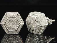 10K WeißGold Herren Damen 1,05 Ct Diamant Ohrstecker 3D WüRfel Hexagon