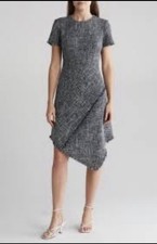 Eliza Asymmetrical Tweed Dress Blue Sz 12 Office Career Knee length Workwear