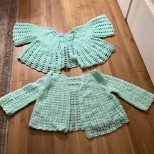 2  grandma core Crochet handmade green infant sweaters