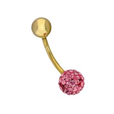 9ct Gold & Pink CZ Crystal Belly Bar Body Jewellery Piercing