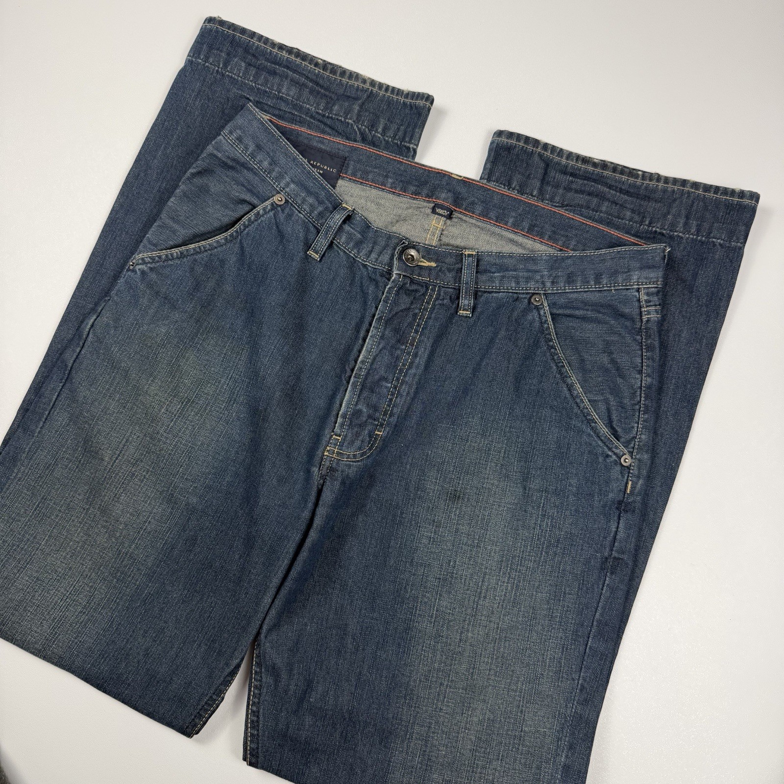 Banana Republic Utility Raw Denim Jeans Carpenter Rivet Button Fly Dark Wash 34