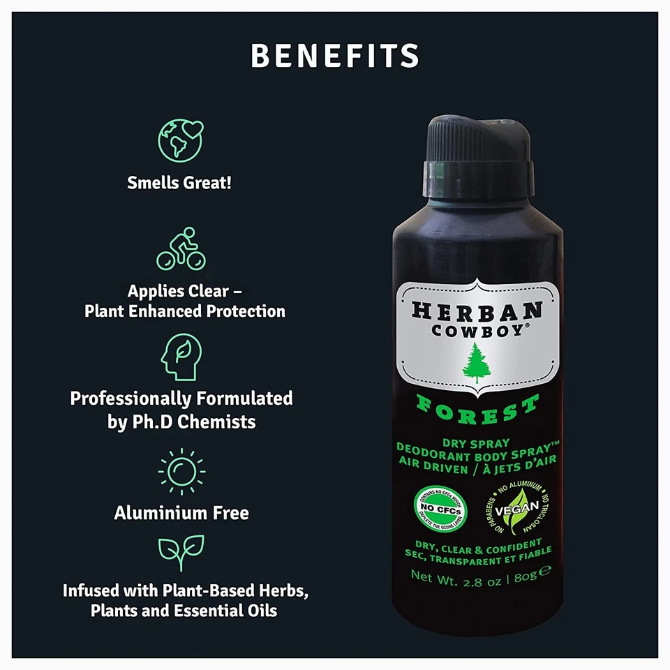 Desodorante seco y spray corporal Herban Cowboy Forest máxima protección 2,8 OZ Foto 2 de 2