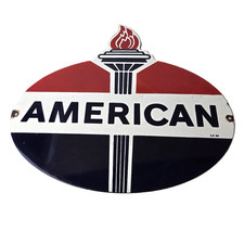 Vintage American Standard Sign - Porcelain Torch Gas Station Pump Plate Sign