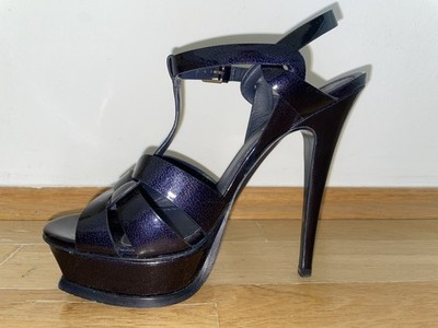 Original YSL Yves Saint Laurent Tribute Lackleder Sandalen Dunkelblau Gr. 37
